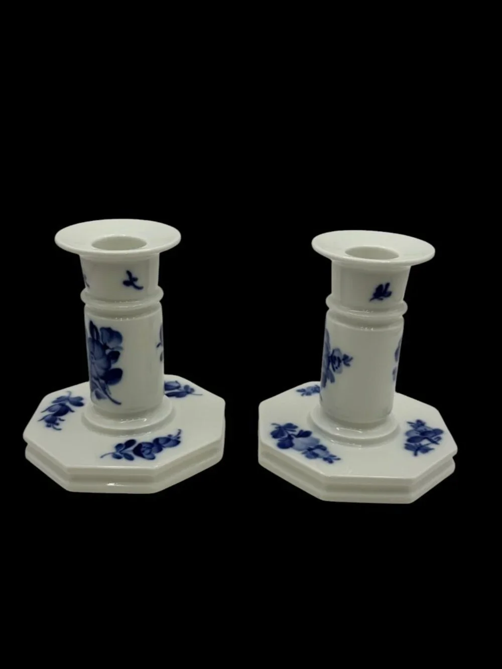 Royal Copenhagen Blue Flowers Candlesticks #3303 Denmark Hand Painted Porcelain